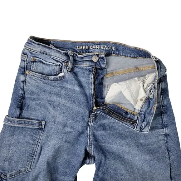 American Eagle Super High-Rise Baggy Straight Jeans Women 8 X-Long Stretch Cargo - Picture 5 of 9